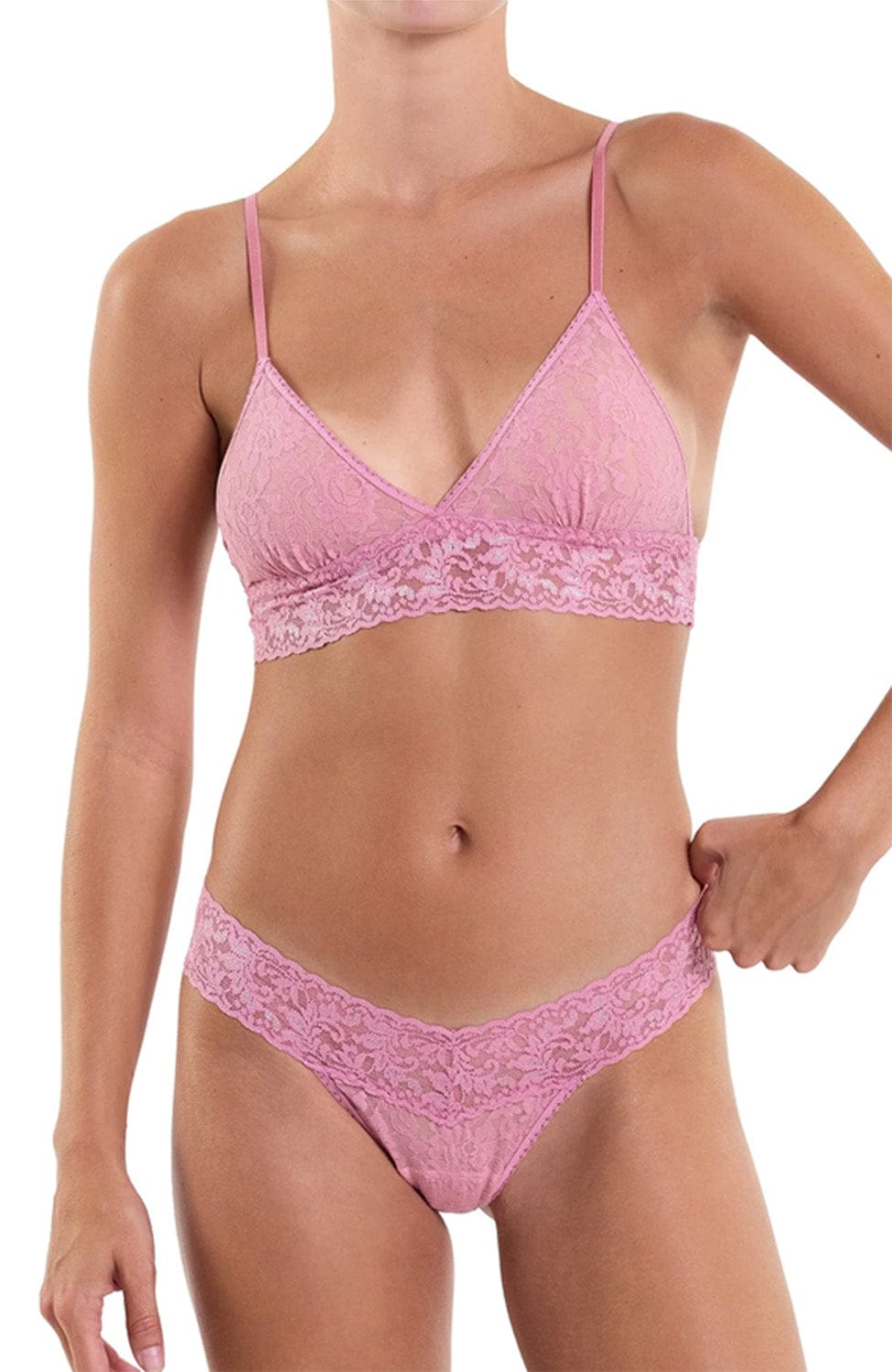 Sheer Lingerie Hanky Panky Bras Signature Lace Padded Triangle Bralette and Low Rise Thong Set