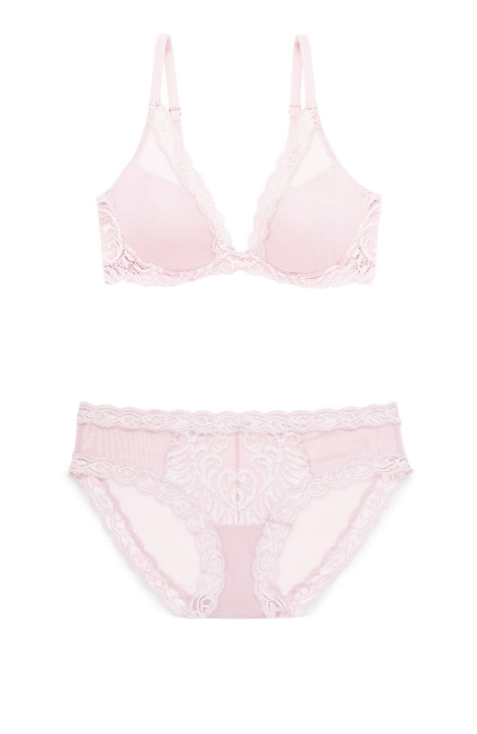 Sheer Lingerie Natori Lingerie Sets Feathers Plunge T-shirt Bra and Brief Set