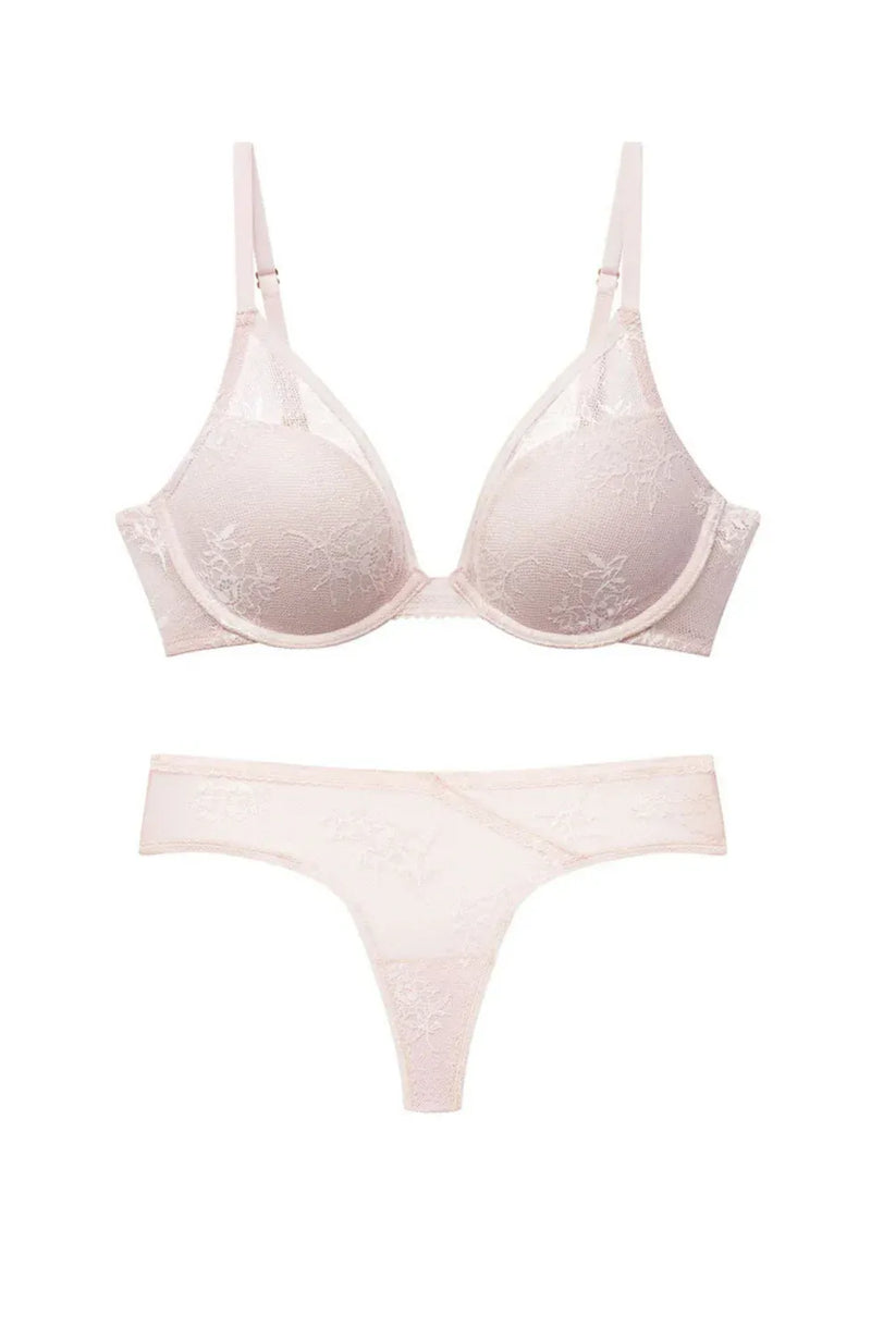Sheer Lingerie Natori Lingerie Sets Love Lace Convertible Push Up Bra and Thong Set