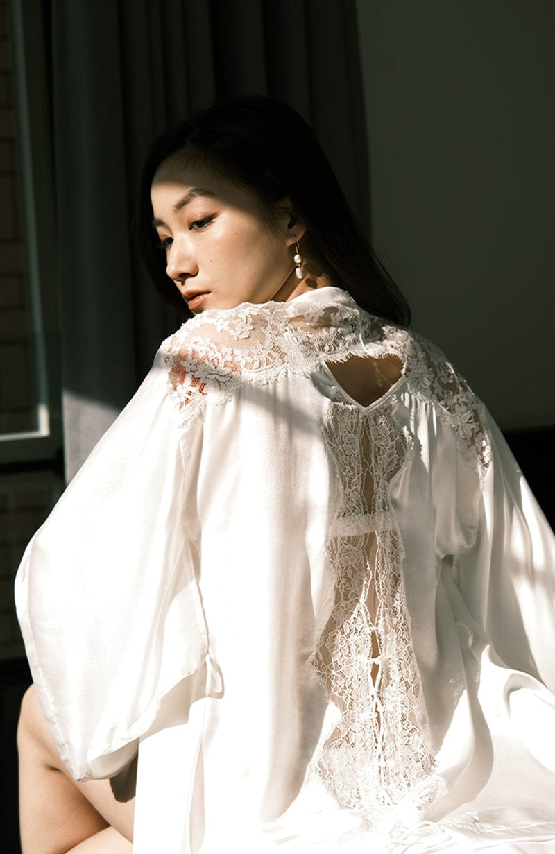 Ivy Short Kimono-Loungewear-Shell Belle Couture-SHEER, SHEER, Luxury lingerie brand, Luxury lingerie Hong Kong, Designer lingerie HK, Designer lingerie online, International luxury lingerie, Luxury lingerie gift ideas, buy lingerie online, Designer lingerie global delivery, Luxury lingerie shipping to Australia, Luxury lingerie shipping to Singapore