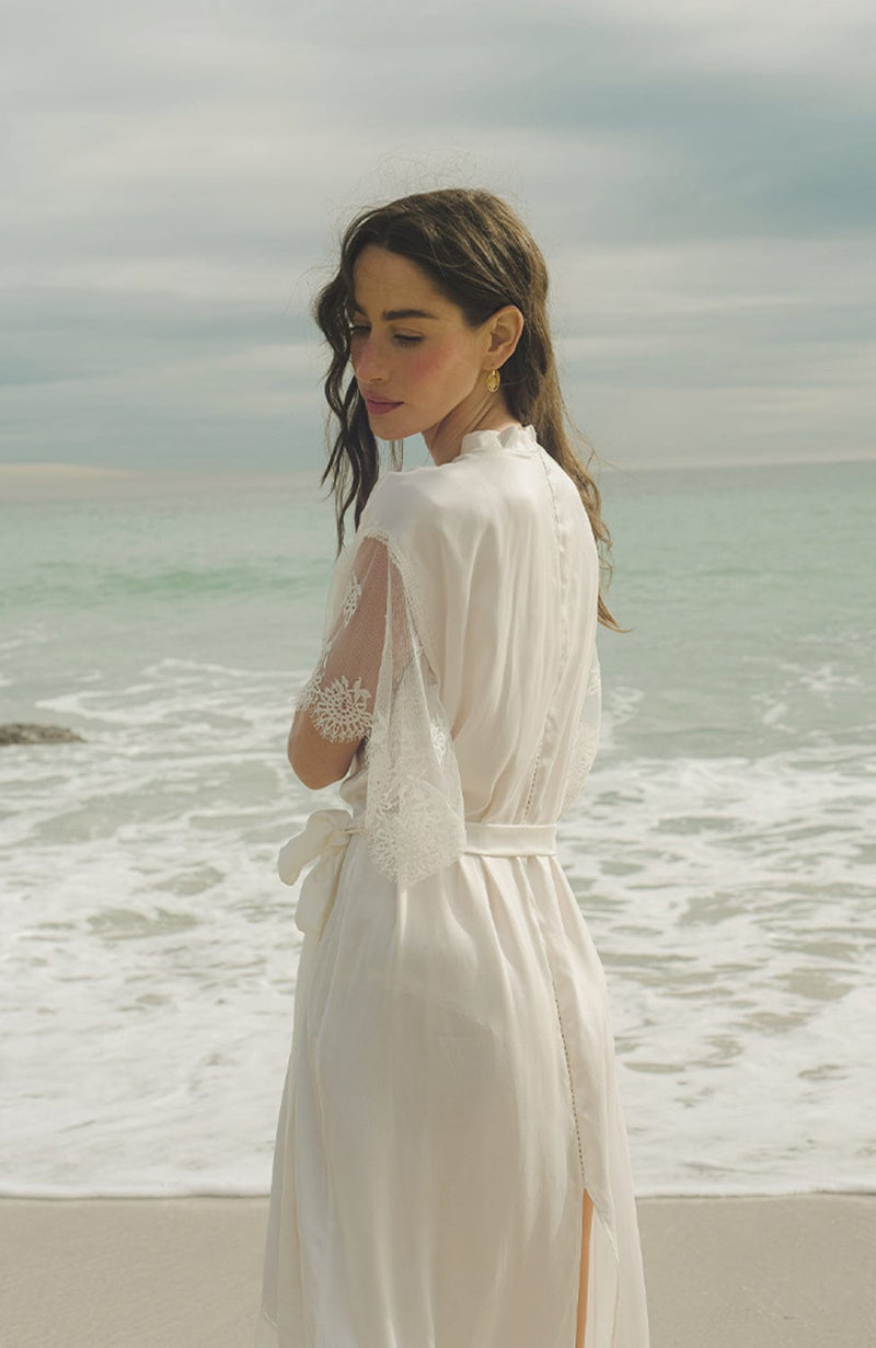 Voyage Long Kimono Robe-Loungewear-Shell Belle Couture-SHEER, SHEER, Luxury lingerie brand, Luxury lingerie Hong Kong, Designer lingerie HK, Designer lingerie online, International luxury lingerie, Luxury lingerie gift ideas, buy lingerie online, Designer lingerie global delivery, Luxury lingerie shipping to Australia, Luxury lingerie shipping to Singapore
