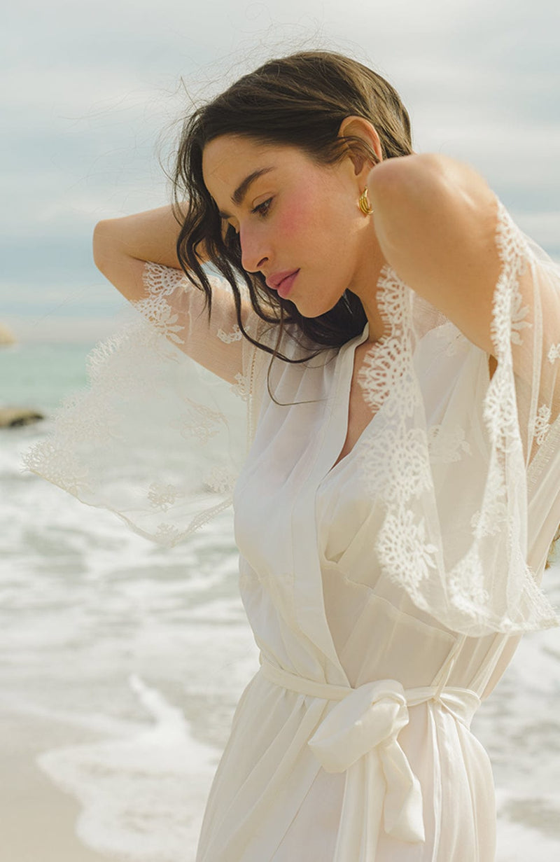 Voyage Long Kimono Robe-Loungewear-Shell Belle Couture-SHEER, SHEER, Luxury lingerie brand, Luxury lingerie Hong Kong, Designer lingerie HK, Designer lingerie online, International luxury lingerie, Luxury lingerie gift ideas, buy lingerie online, Designer lingerie global delivery, Luxury lingerie shipping to Australia, Luxury lingerie shipping to Singapore