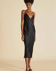 Sheer Lingerie Olivia von Halle Loungewear Issa Jet Black Silk Slip Dress