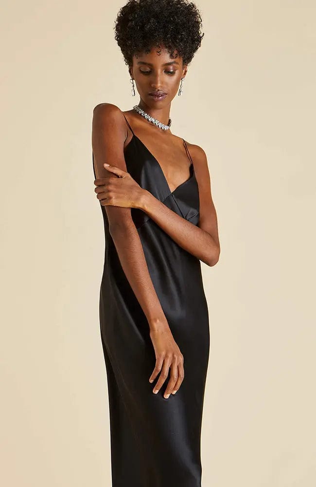 Sheer Lingerie Olivia von Halle Loungewear Issa Jet Black Silk Slip Dress