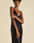 Sheer Lingerie Olivia von Halle Loungewear Issa Jet Black Silk Slip Dress