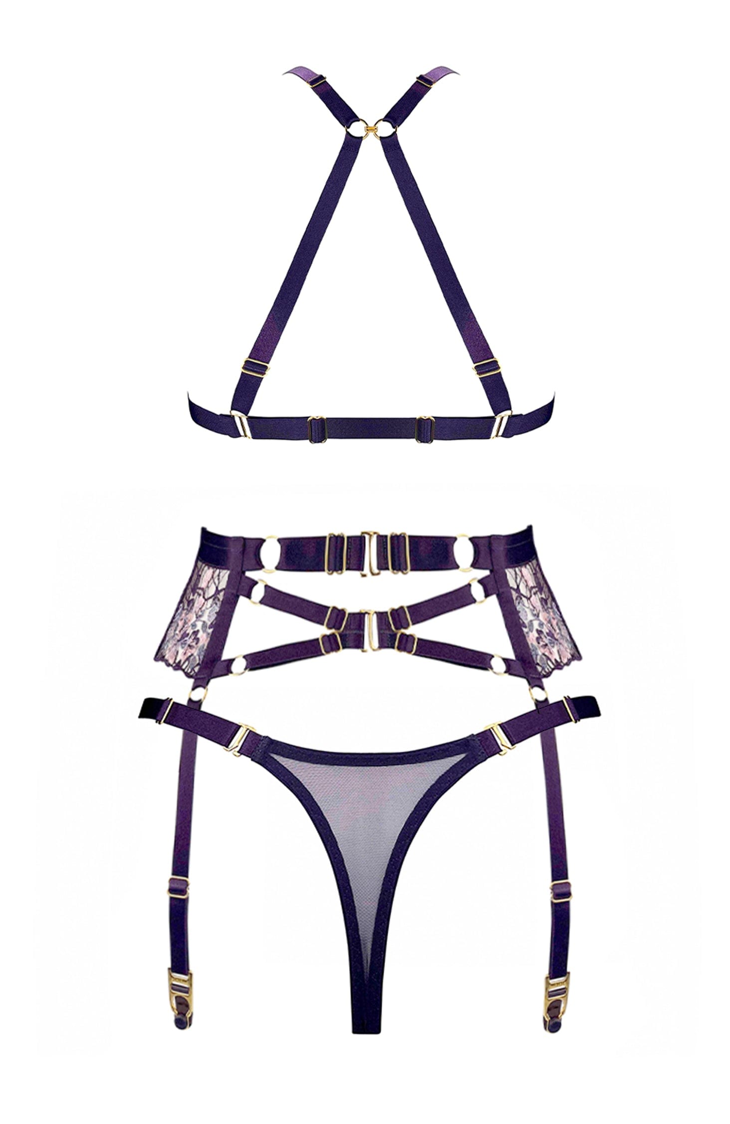 Amela Soft Triangle Bra, Suspender and Thong Set