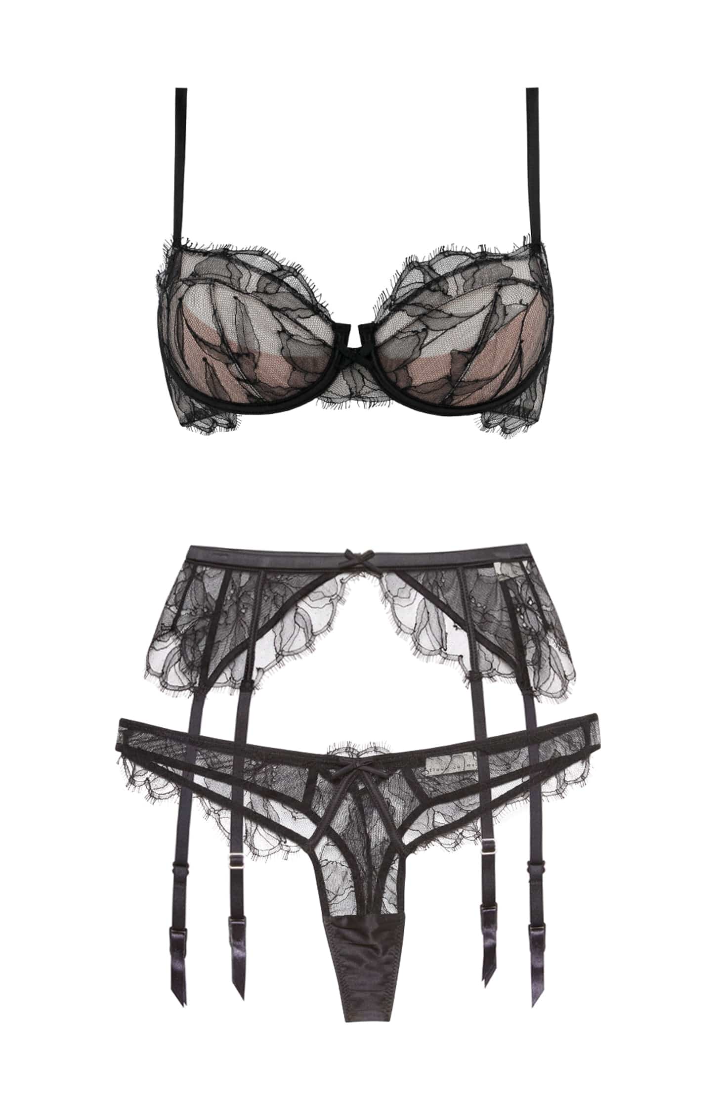 Sophia Lace Balconette Bra, Garter and Thong Set