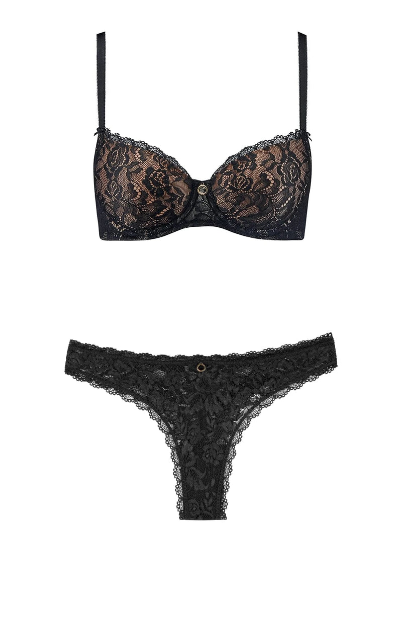 Sheer Lingerie Aubade Lingerie Sets Rosessence Moulded Half-Cup Bra and Tanga Set