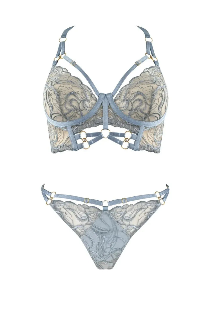 Sheer Lingerie Bordelle Lingerie Sets Pearl Bodice Bra and Strap Thong Set