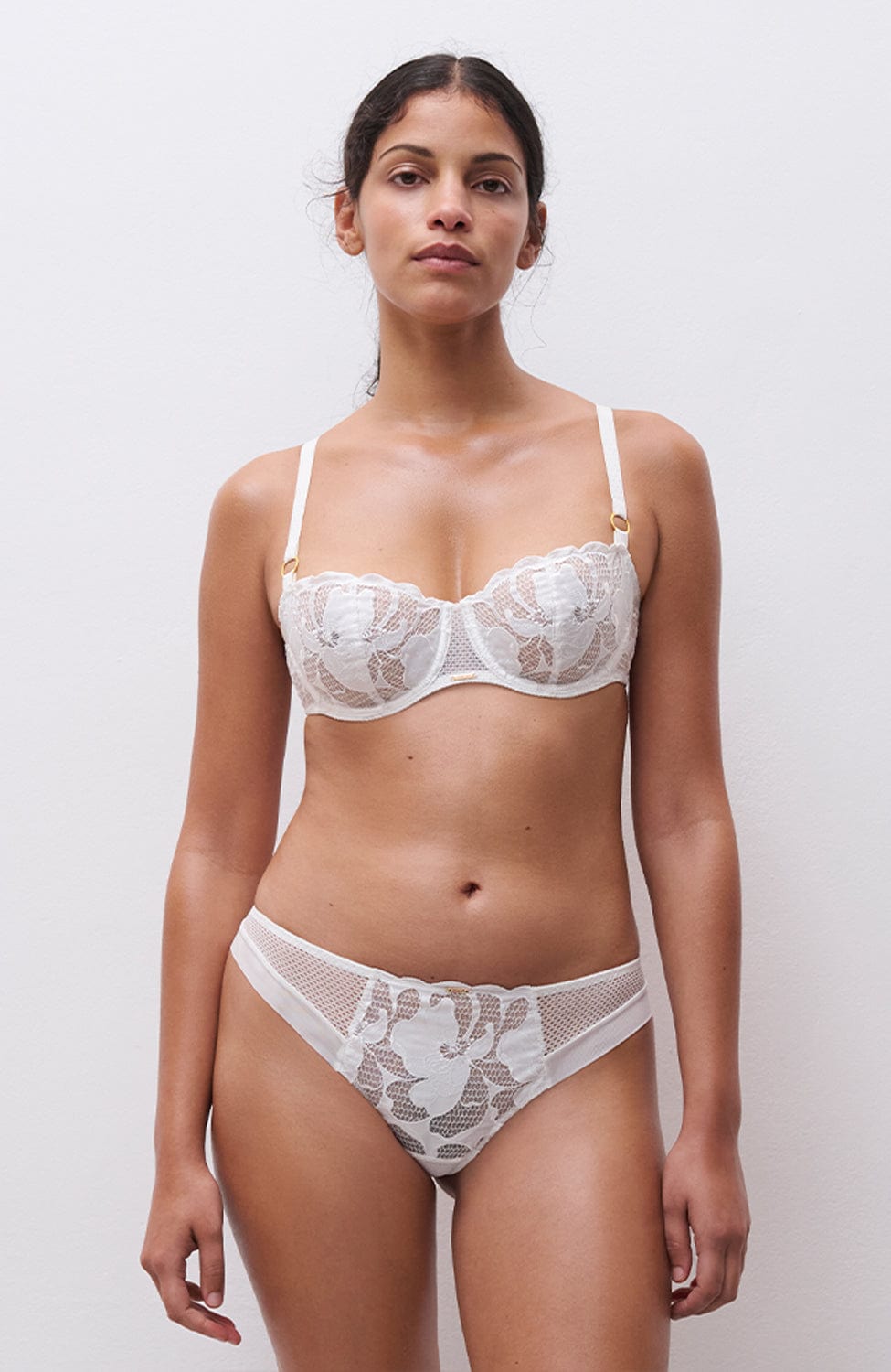 Sheer Lingerie Chantelle Lingerie Sets Fleurs Signature Half-cup Underwire Bra and Tanga Set