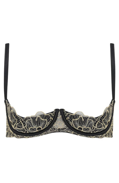 Sheer Lingerie Coco de Mer Bras Black and Gold / S Damona Quarter Cup Bra