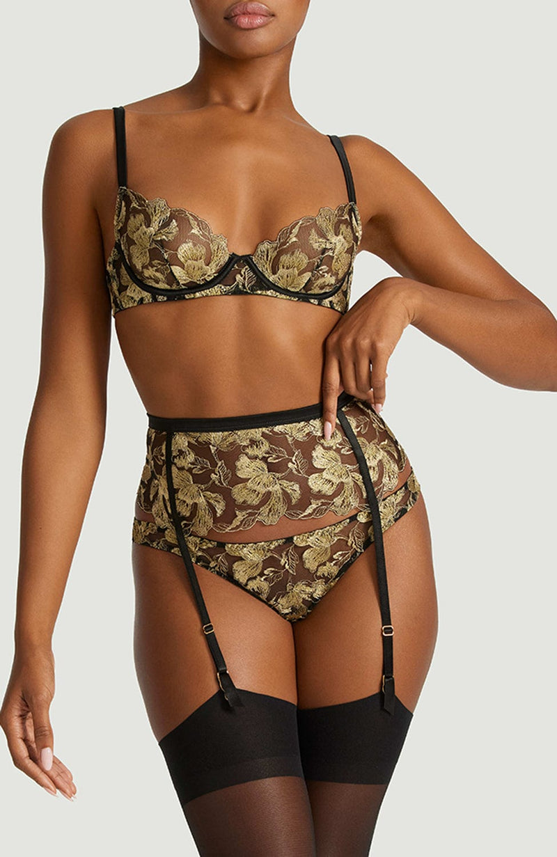 Oriana Plunge Bra, Suspender Belt and Brazilian Knicker Set-Lingerie Sets-Coco De Mer-SHEER, SHEER, Luxury lingerie brand, Luxury lingerie Hong Kong, Designer lingerie HK, Designer lingerie online, International luxury lingerie, Luxury lingerie gift ideas, buy lingerie online, Designer lingerie global delivery, Luxury lingerie shipping to Australia, Luxury lingerie shipping to Singapore