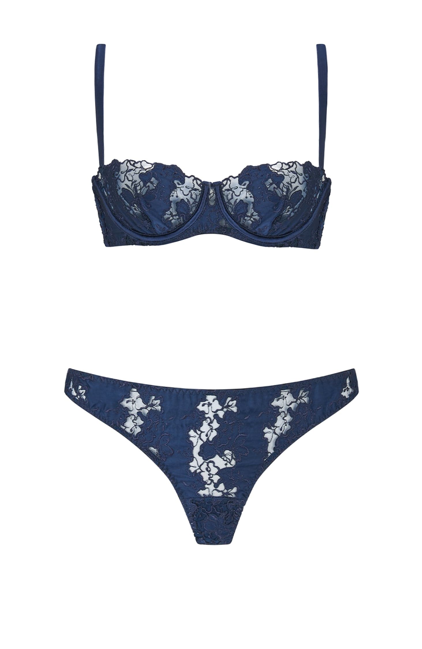 Sheer Lingerie Coco De Mer Lingerie Sets Arella Half Cup Bra and Skirted Thong Set