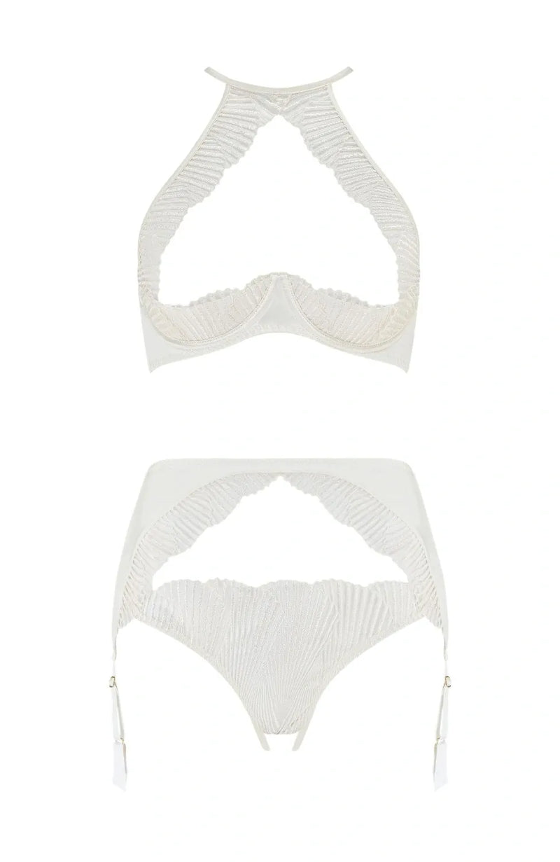Sheer Lingerie Coco de Mer Lingerie Sets Athena Quarter Cup Bra and High Waist Open Suspender Knicker Set