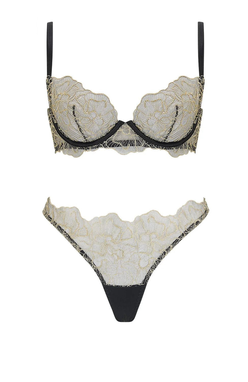Damona Plunge Bra and Thong Set-Lingerie Sets-Coco De Mer-SHEER, SHEER, Luxury lingerie brand, Luxury lingerie Hong Kong, Designer lingerie HK, Designer lingerie online, International luxury lingerie, Luxury lingerie gift ideas, buy lingerie online, Designer lingerie global delivery, Luxury lingerie shipping to Australia, Luxury lingerie shipping to Singapore