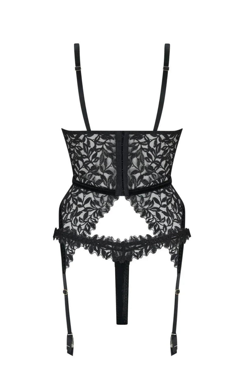 Sheer Lingerie Coco de Mer Lingerie Sets Irena Basque and Skirted Thong Set