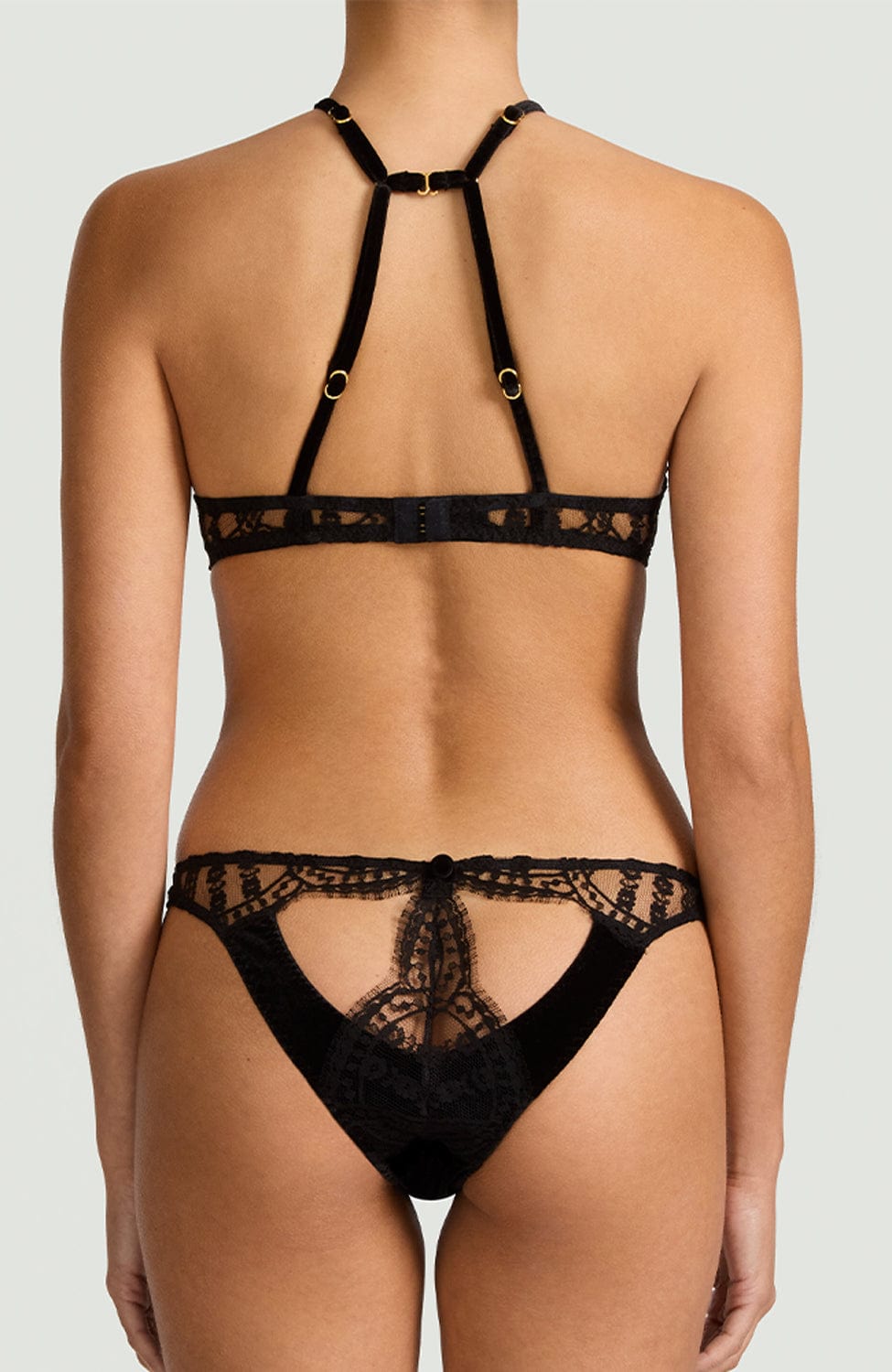 Sheer Lingerie Coco De Mer Lingerie Sets Kiana High Neck Plunge Bra and Spanking Knicker Set