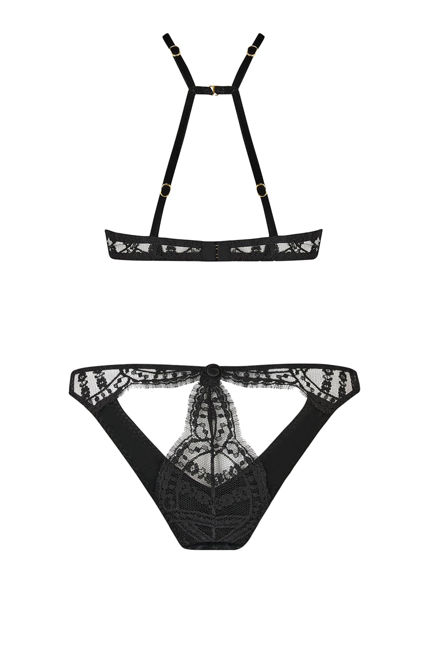 Sheer Lingerie Coco De Mer Lingerie Sets Kiana High Neck Plunge Bra and Spanking Knicker Set