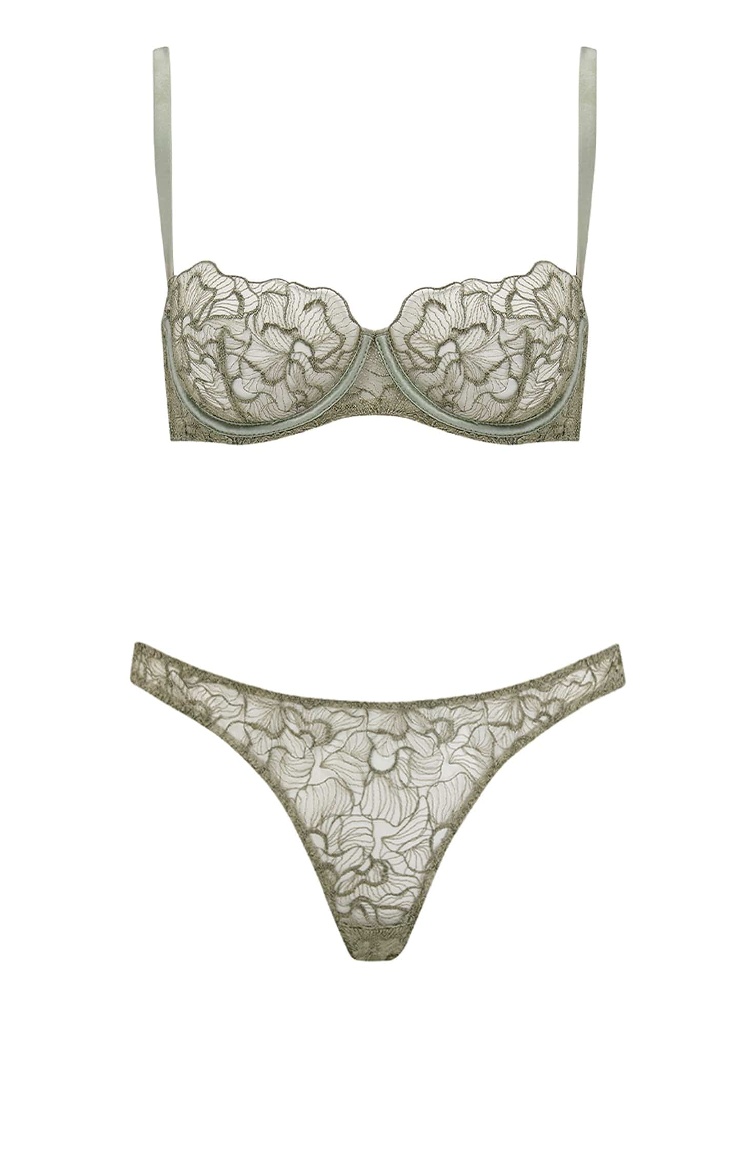 Sheer Lingerie Coco De Mer Lingerie Sets Lila Balcony Bra and Brazilian Knicker Set