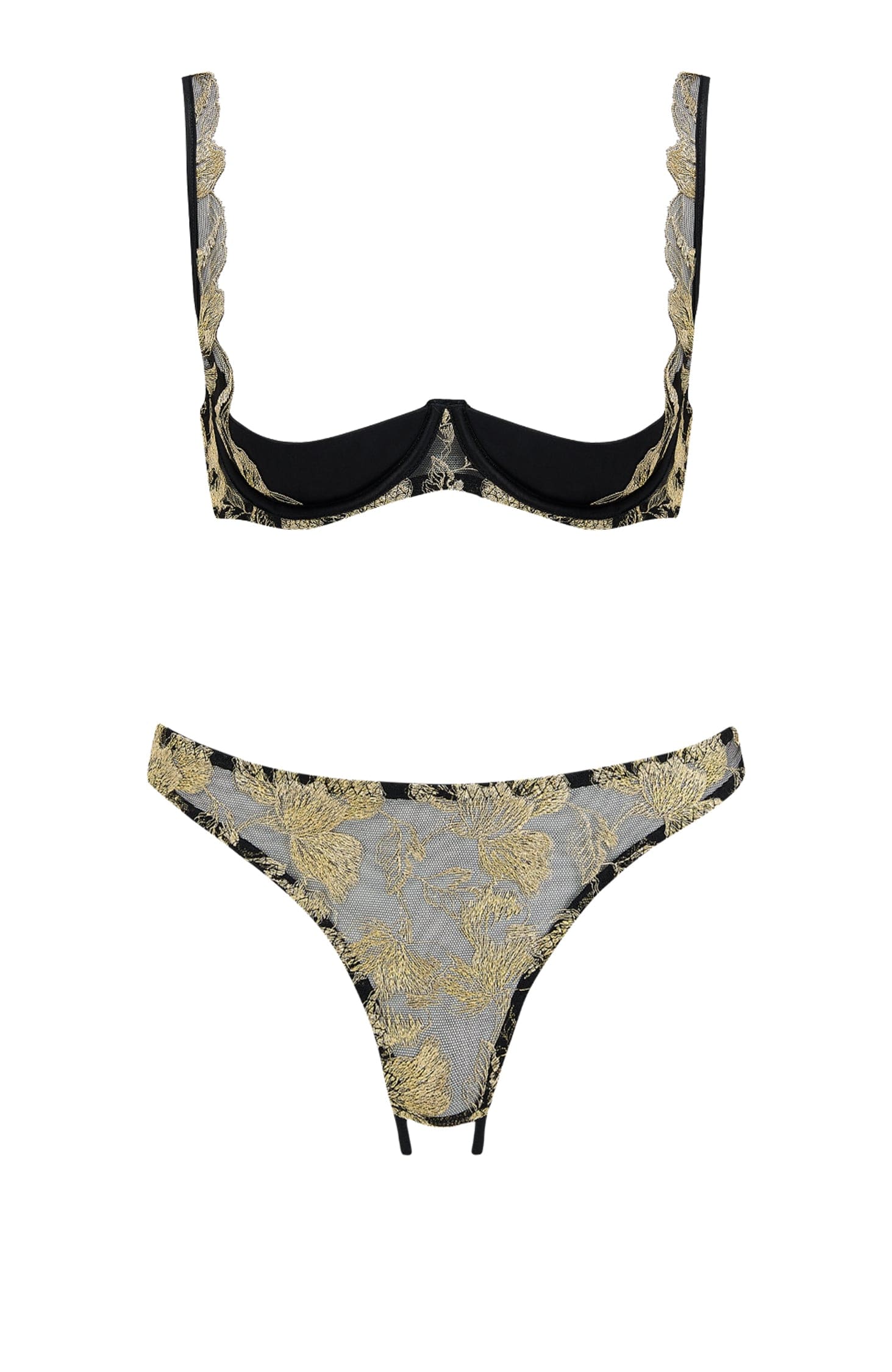 Sheer Lingerie Coco De Mer Lingerie Sets Oriana Quarter Cup Bra and Open Knicker Set