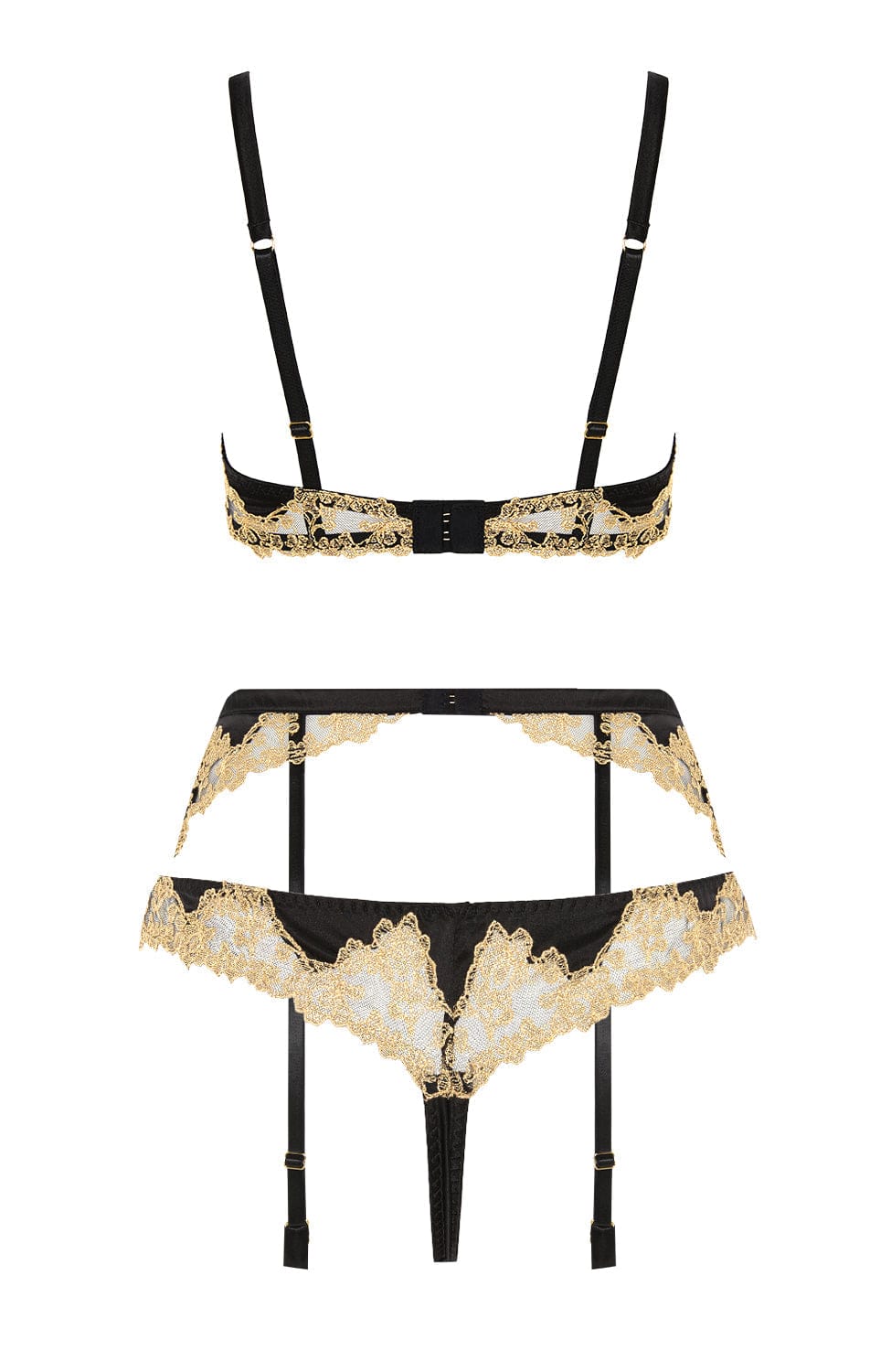 Sheer Lingerie Coco De Mer Lingerie Sets Reina Balconette Bra, Suspender and Thong Set