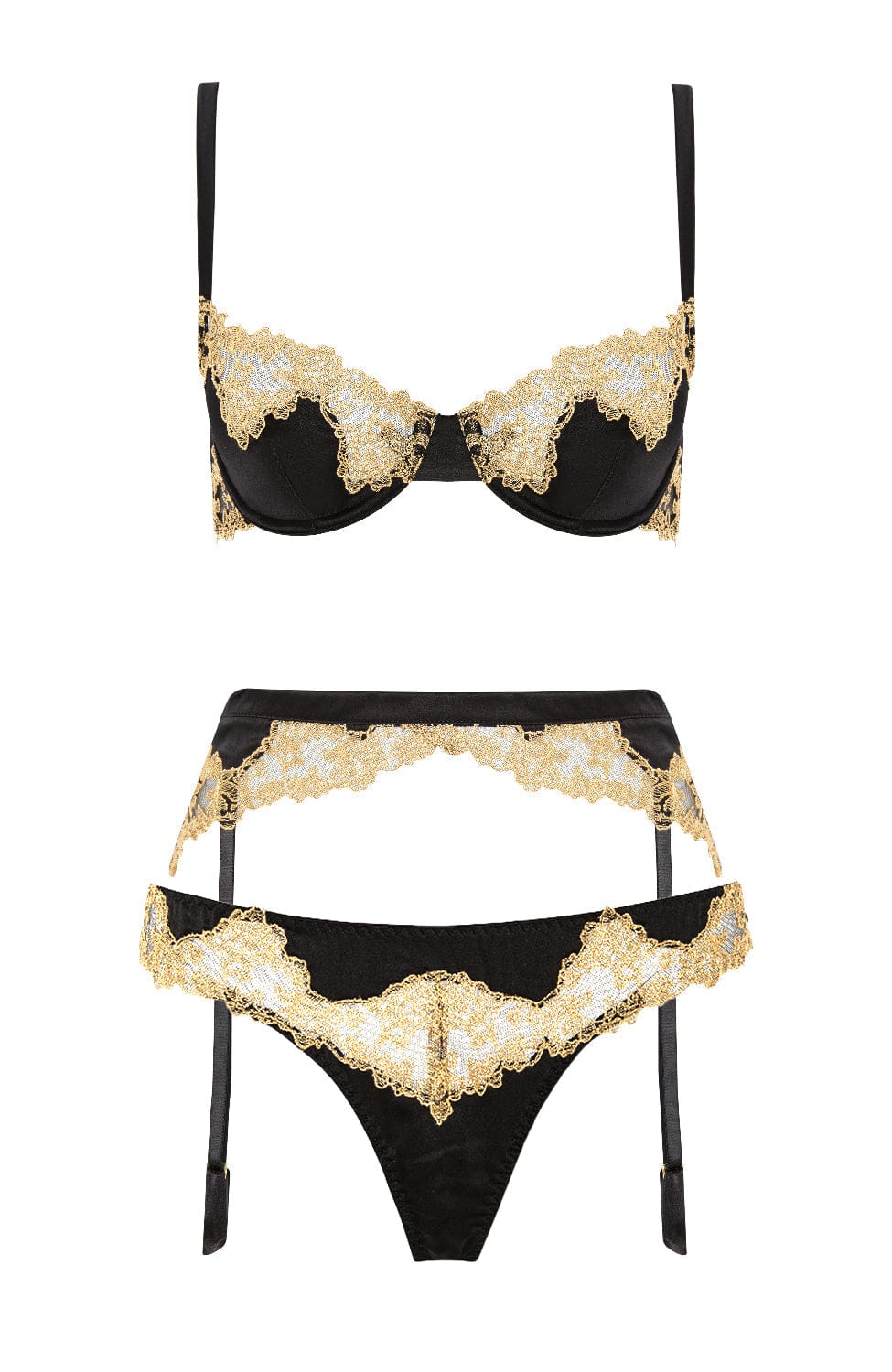 Sheer Lingerie Coco De Mer Lingerie Sets Reina Balconette Bra, Suspender and Thong Set