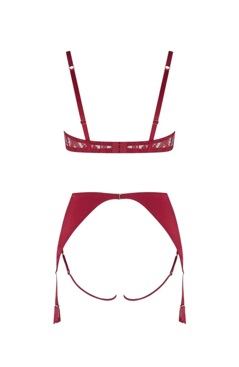 Sheer Lingerie Coco De Mer Lingerie Sets Renata Plunge Bra and High Waist Open Suspender Knicker Set