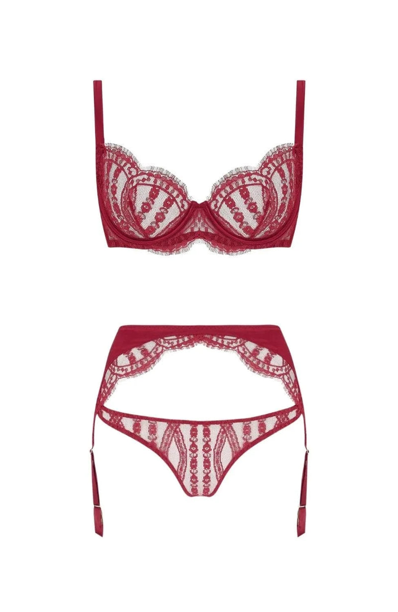 Sheer Lingerie Coco De Mer Lingerie Sets Renata Plunge Bra and High Waist Open Suspender Knicker Set