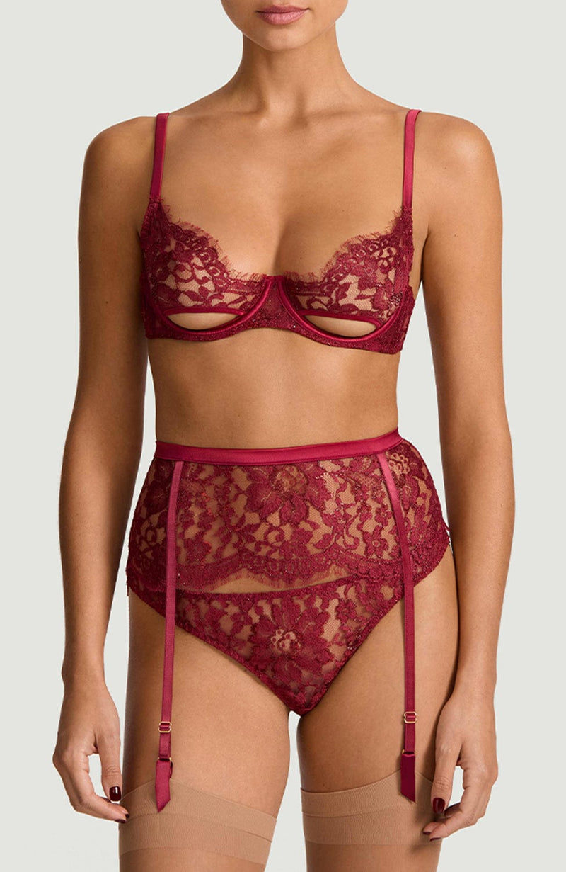 Naraya Balcony Bra, Suspender Belt and Brazilian Knicker Set-Lingerie Sets-Coco De Mer-SHEER, SHEER, Luxury lingerie brand, Luxury lingerie Hong Kong, Designer lingerie HK, Designer lingerie online, International luxury lingerie, Luxury lingerie gift ideas, buy lingerie online, Designer lingerie global delivery, Luxury lingerie shipping to Australia, Luxury lingerie shipping to Singapore
