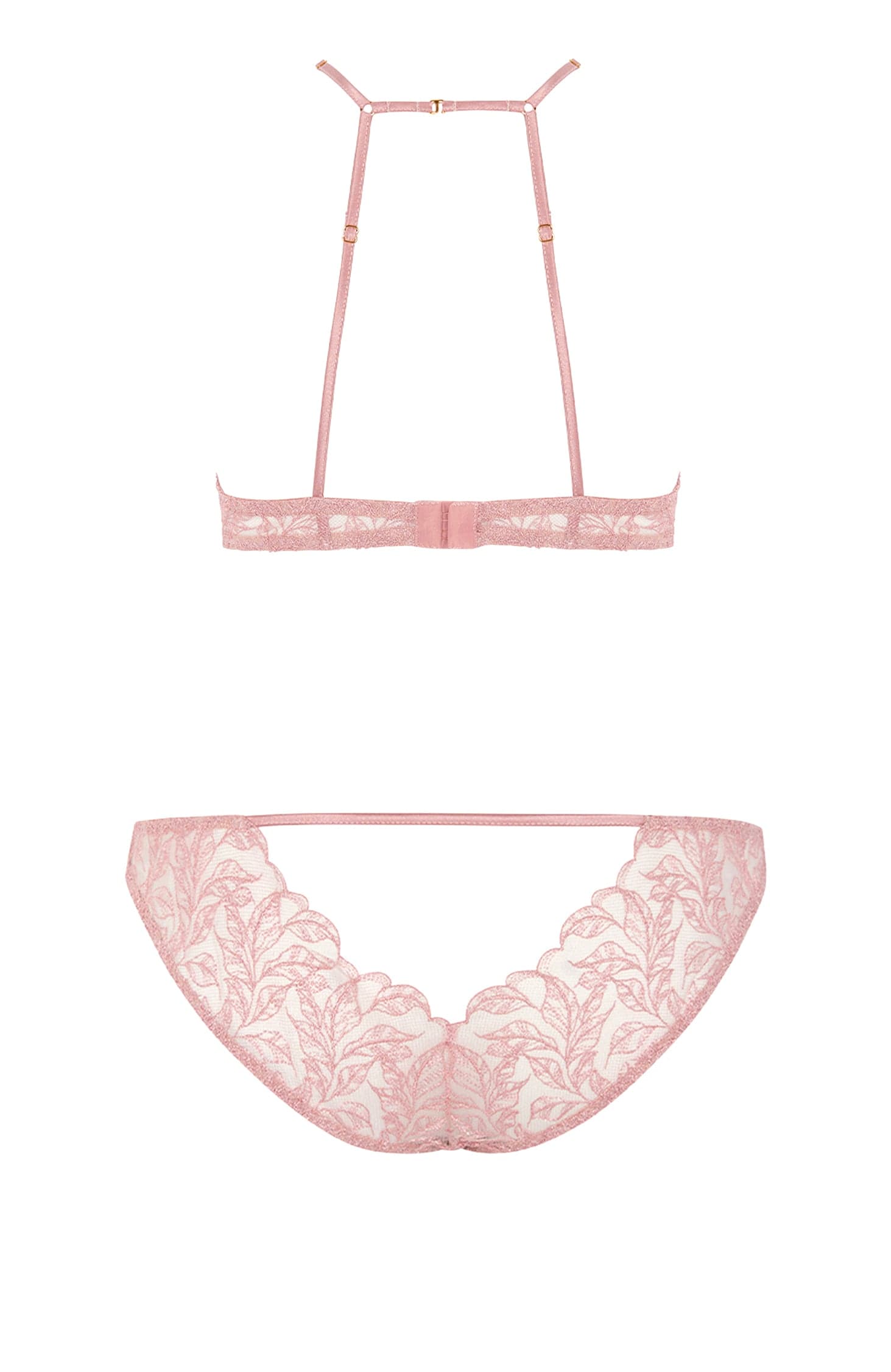 Sheer Lingerie Coco de Mer x Sheer Lingerie Sets Rose High Neck Plunge Bra and Brazilian Knicker Set