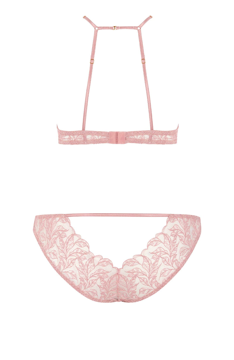 Rose High Neck Plunge Bra and Brazilian Knicker Set-Lingerie Sets-Coco de Mer x Sheer-SHEER, SHEER, Luxury lingerie brand, Luxury lingerie Hong Kong, Designer lingerie HK, Designer lingerie online, International luxury lingerie, Luxury lingerie gift ideas, buy lingerie online, Designer lingerie global delivery, Luxury lingerie shipping to Australia, Luxury lingerie shipping to Singapore