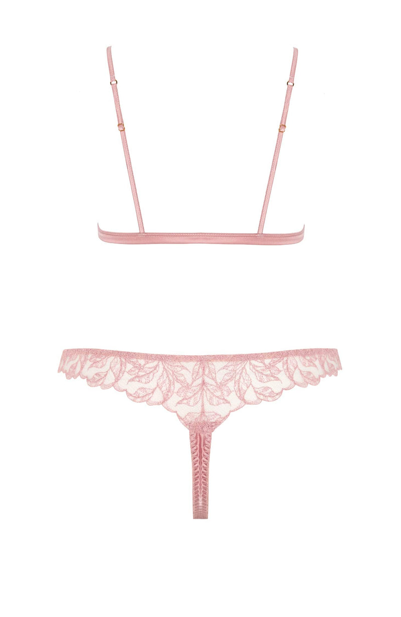 Rose Triangle Bra and Skirted Thong Set-Lingerie Sets-Coco de Mer x Sheer-SHEER, SHEER, Luxury lingerie brand, Luxury lingerie Hong Kong, Designer lingerie HK, Designer lingerie online, International luxury lingerie, Luxury lingerie gift ideas, buy lingerie online, Designer lingerie global delivery, Luxury lingerie shipping to Australia, Luxury lingerie shipping to Singapore