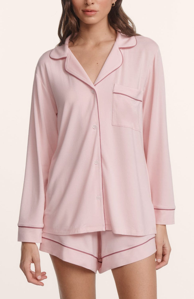 Gisele Long Sleeve Top & Shorts Pajama Set-Loungewear-Eberjey-SHEER, SHEER, Luxury lingerie brand, Luxury lingerie Hong Kong, Designer lingerie HK, Designer lingerie online, International luxury lingerie, Luxury lingerie gift ideas, buy lingerie online, Designer lingerie global delivery, Luxury lingerie shipping to Australia, Luxury lingerie shipping to Singapore
