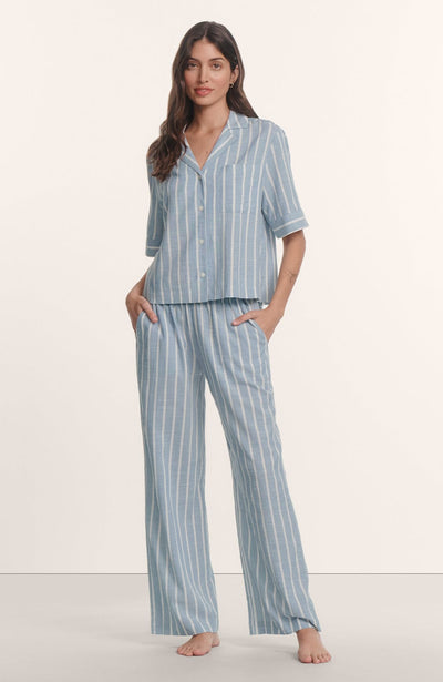 Nautico Relaxed Short Sleeve & Pant Pajama Set-Loungewear-Eberjey-SHEER, SHEER, Luxury lingerie brand, Luxury lingerie Hong Kong, Designer lingerie HK, Designer lingerie online, International luxury lingerie, Luxury lingerie gift ideas, buy lingerie online, Designer lingerie global delivery, Luxury lingerie shipping to Australia, Luxury lingerie shipping to Singapore