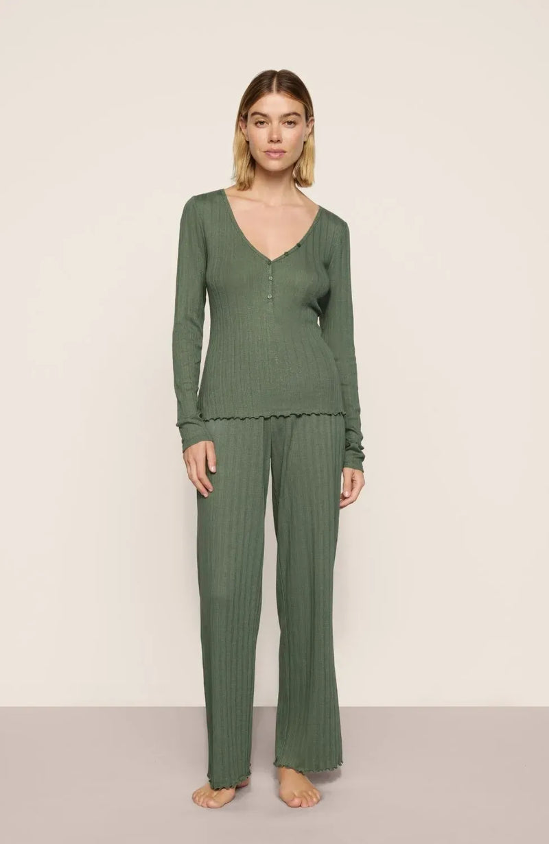 Sheer Lingerie Eberjey Loungewear Pointelle Henley Long Pajama Set