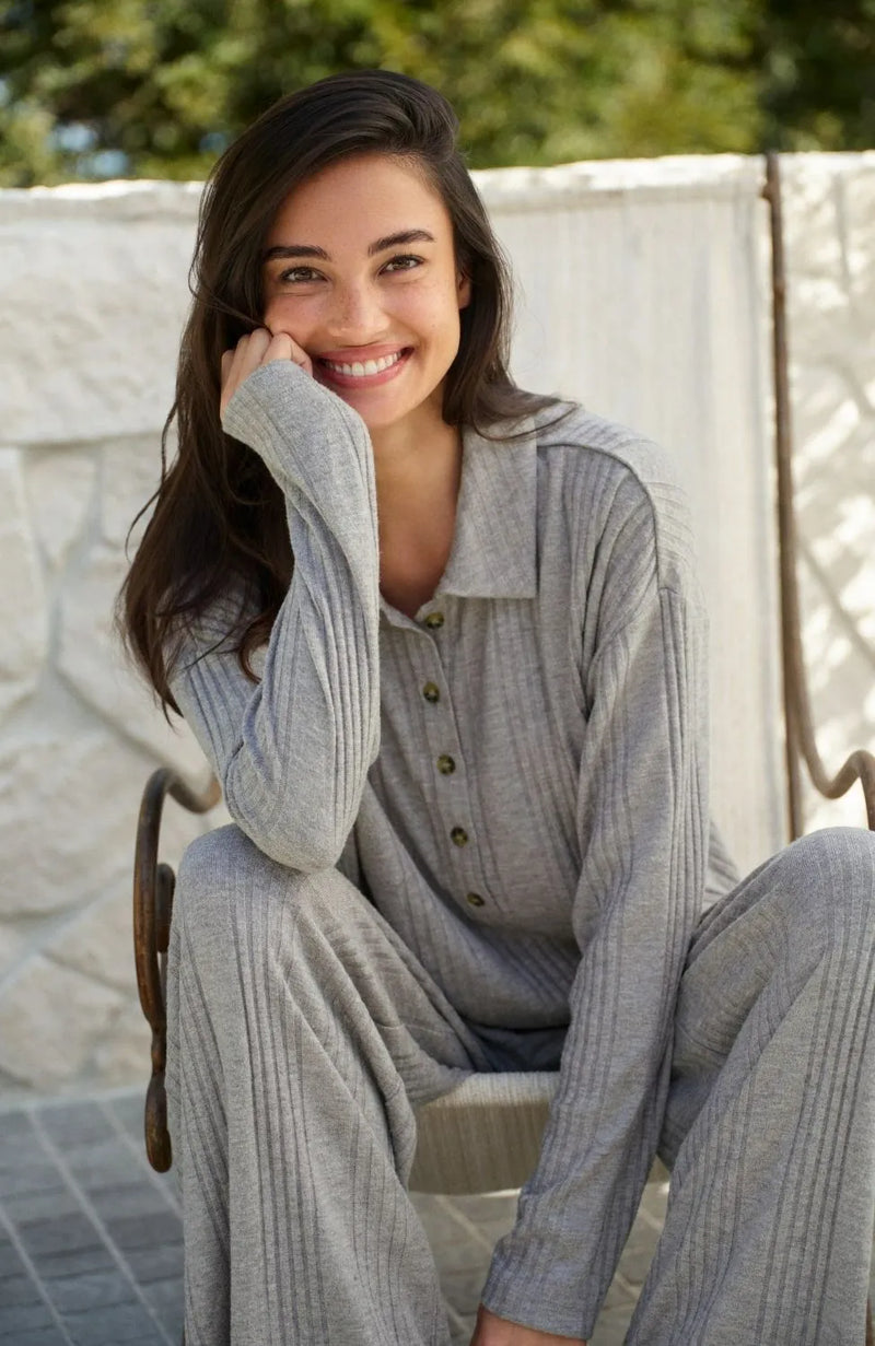 Sheer Lingerie Eberjey Loungewear Verigated Rib Long Polo Set