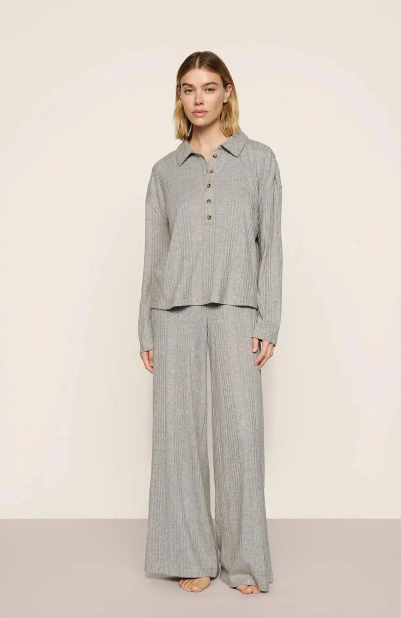 Sheer Lingerie Eberjey Loungewear Verigated Rib Long Polo Set