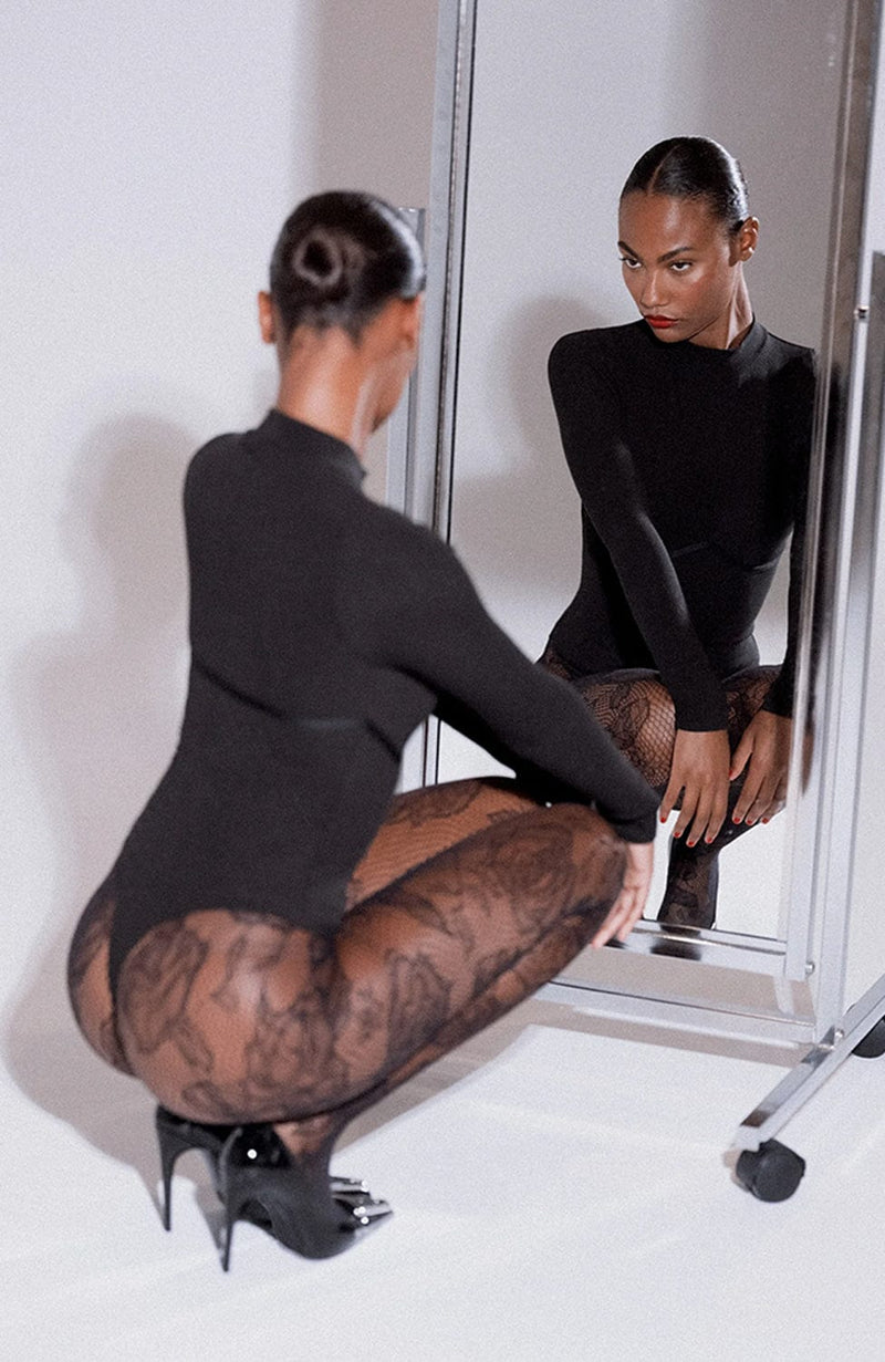 Hourglass Rib Longsleeve Bodysuit-Bodywear-Fleur du Mal-SHEER, SHEER, Luxury lingerie brand, Luxury lingerie Hong Kong, Designer lingerie HK, Designer lingerie online, International luxury lingerie, Luxury lingerie gift ideas, buy lingerie online, Designer lingerie global delivery, Luxury lingerie shipping to Australia, Luxury lingerie shipping to Singapore