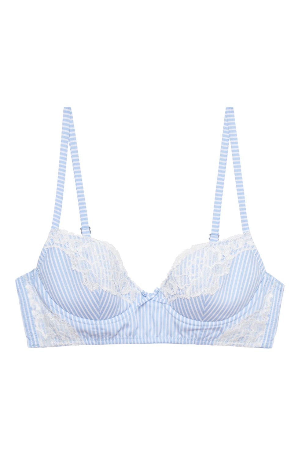 Sheer Lingerie Fleur du Mal Bras Stripe Sky / 2501 / 32A Poplin and Lace Demi Bra