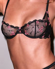 Sheer Lingerie Fleur du Mal Bras Rose and Vine Embroidery Balconette Bra