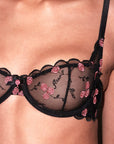 Sheer Lingerie Fleur du Mal Bras Rose and Vine Embroidery Balconette Bra