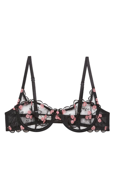 Sheer Lingerie Fleur du Mal Bras Black / 32A Rose and Vine Embroidery Balconette Bra