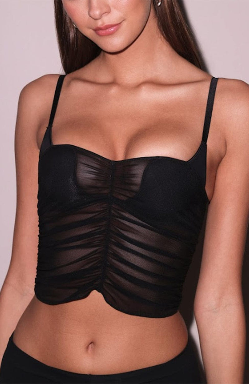 Ruched Mesh Built-In Bra Cami-Bras-Fleur du Mal-SHEER, SHEER, Luxury lingerie brand, Luxury lingerie Hong Kong, Designer lingerie HK, Designer lingerie online, International luxury lingerie, Luxury lingerie gift ideas, buy lingerie online, Designer lingerie global delivery, Luxury lingerie shipping to Australia, Luxury lingerie shipping to Singapore