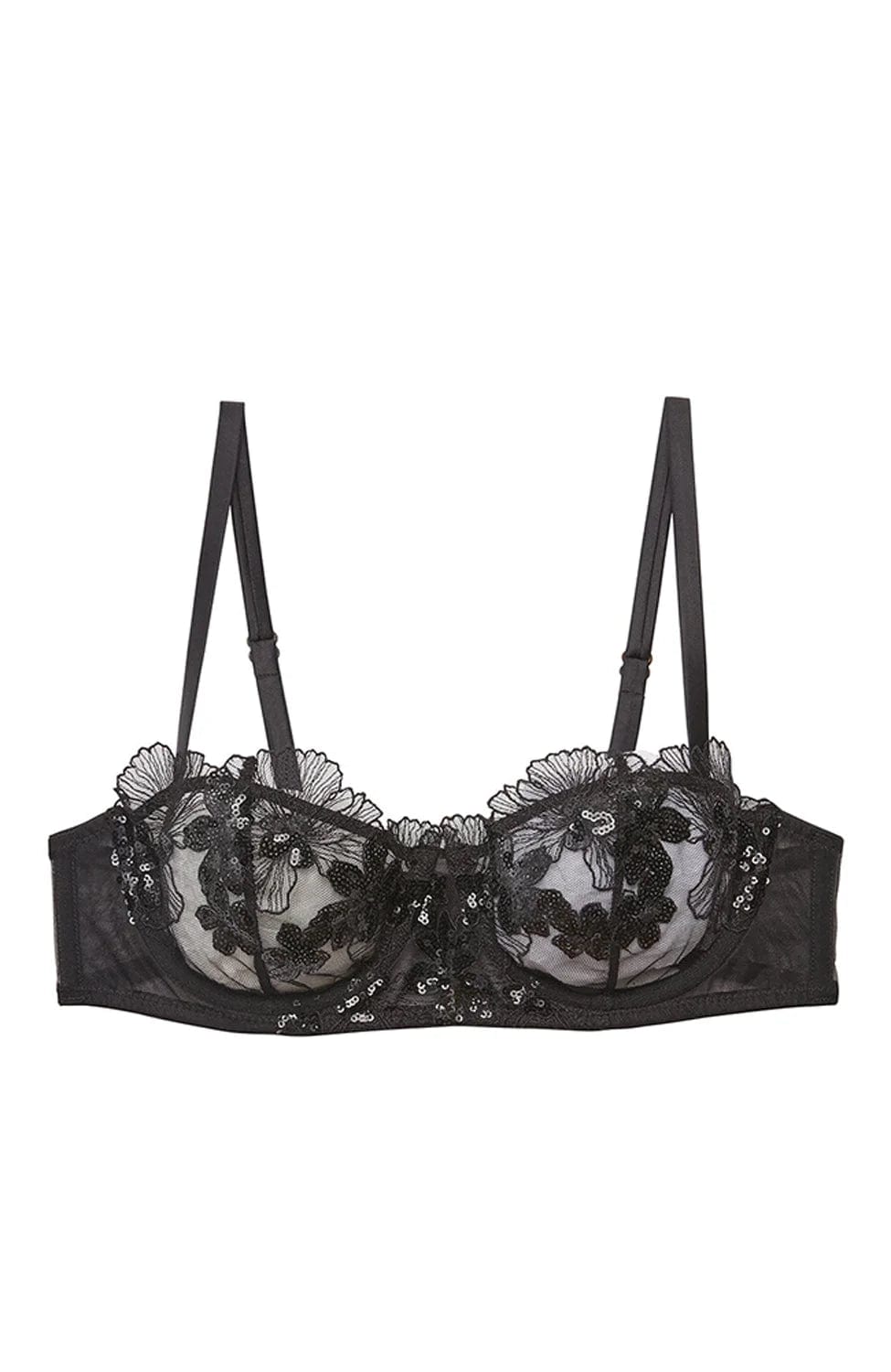 Sheer Lingerie Fleur du Mal Bras Black / 32C Sequin Violet Embroidery Balconette Bra