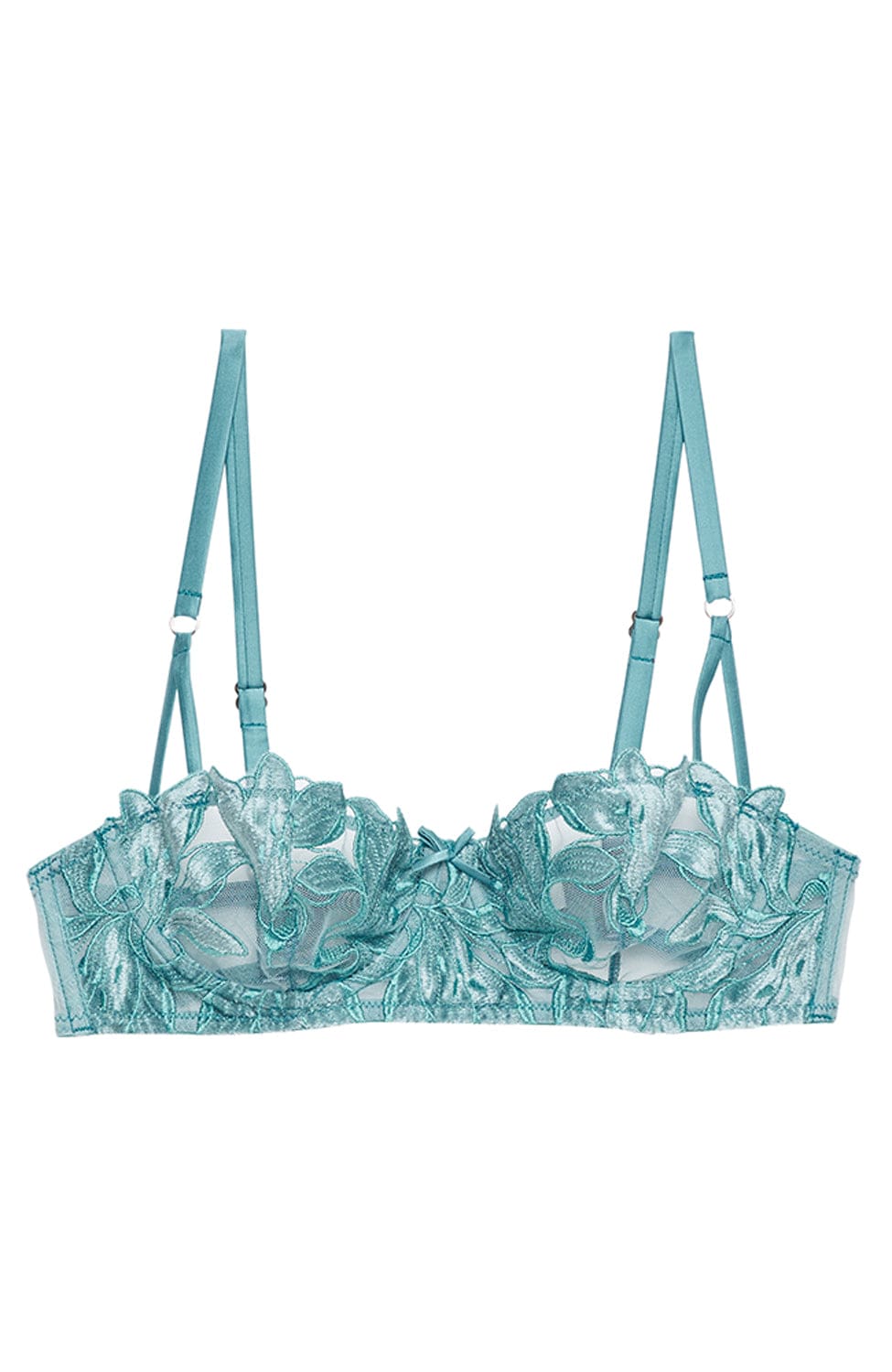 Sheer Lingerie Fleur du Mal Bras Icy Teal / 32B Velvet Lily Embroidery Balconette Bra