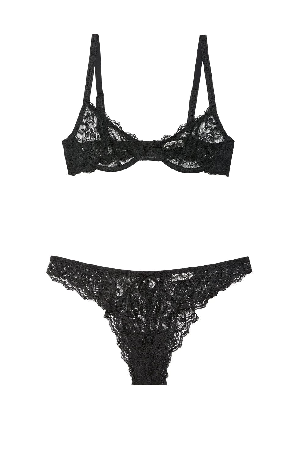 Sheer Lingerie Fleur Du Mal Lingerie Sets Bianca Lace Balconette Bra and Cheeky Set