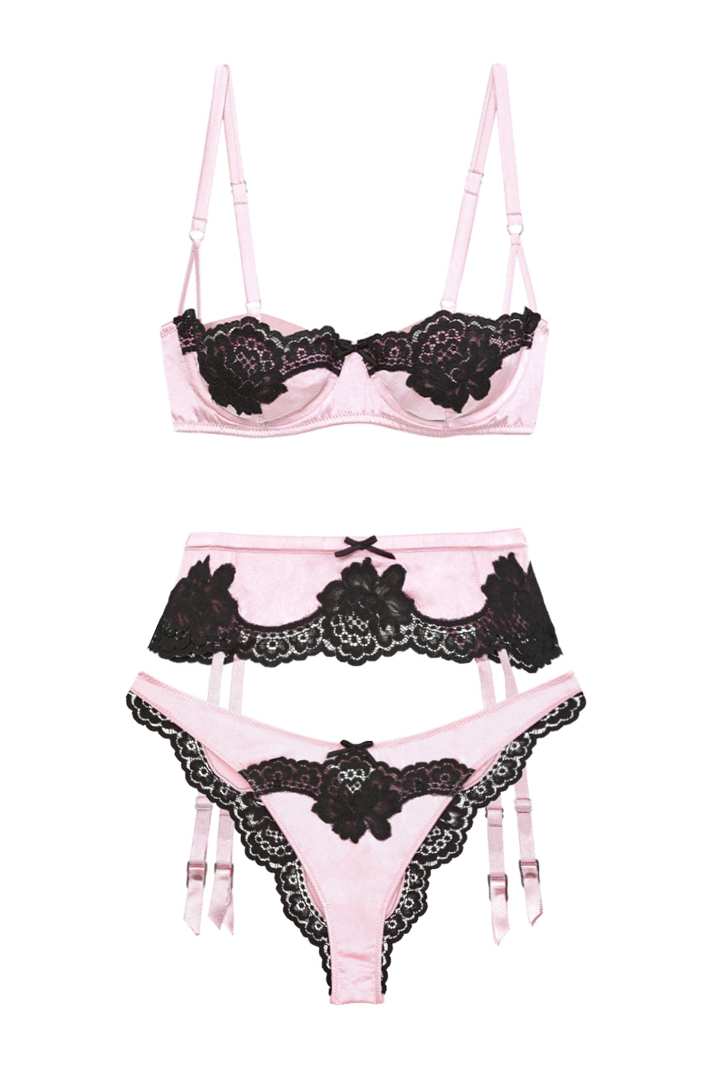 Sheer Lingerie Fleur Du Mal Lingerie Sets Eve Balconette Bra, Garter Belt and Cheeky Set