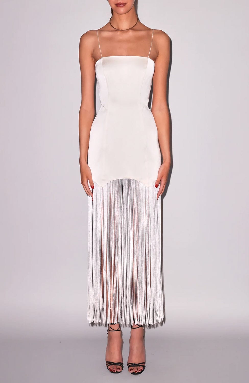 Sheer Lingerie Fleur du Mal Loungewear Satin Fringe Maxi Dress