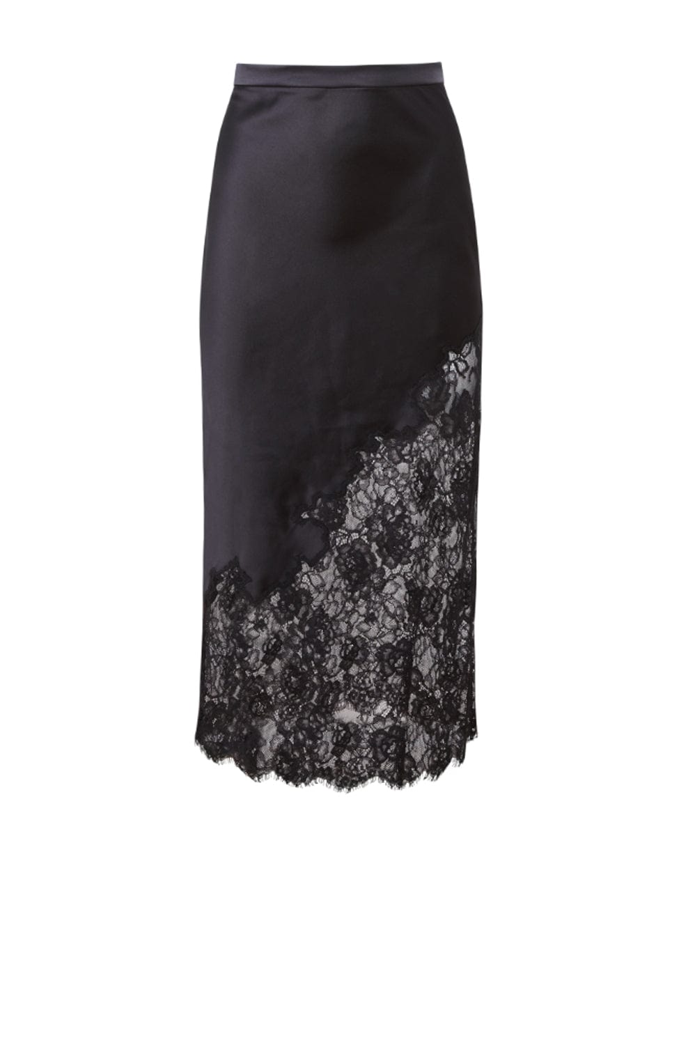 Sheer Lingerie Fleur Du Mal Loungewear Silk and Lace Scallop Midi Skirt