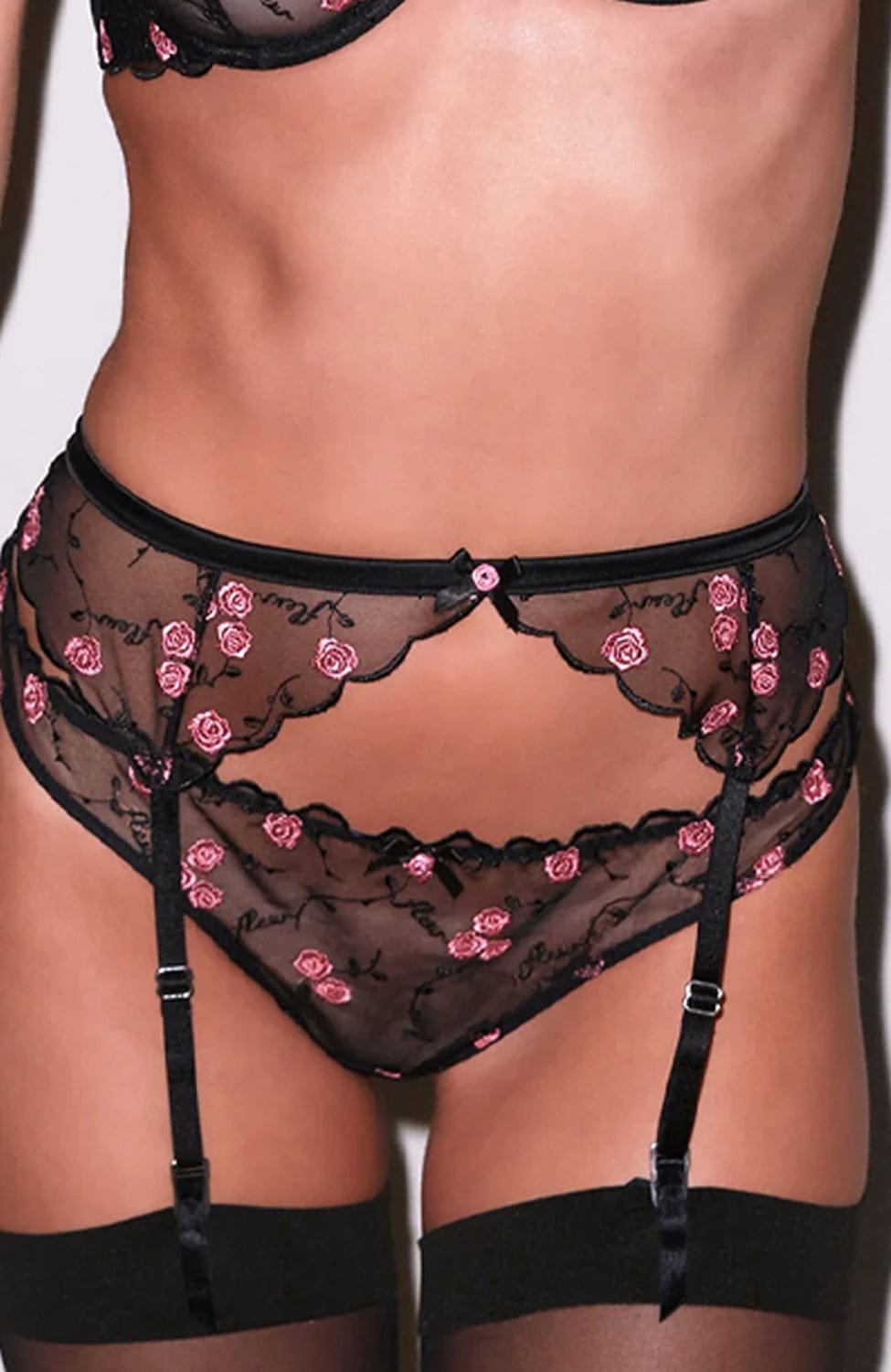 Sheer Lingerie Fleur du Mal Underwear Rose and Vine Embroidery Garter
